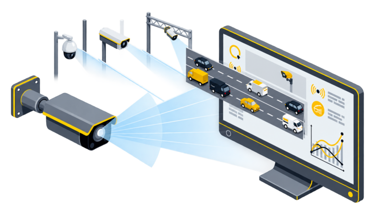 Intellisection Flow system diagram: from camera feed to mobility data